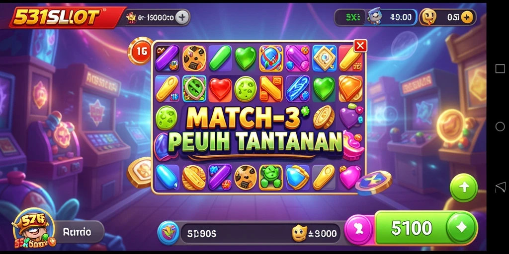 Screenshot 531SLOT menampilkan aksi seru permainan Match-3.