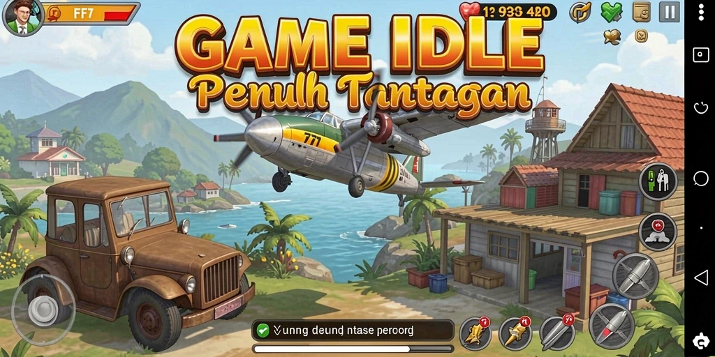 Screenshot menunjukkan karakter dalam game F7F7 yang sedang mengumpulkan sumber daya.