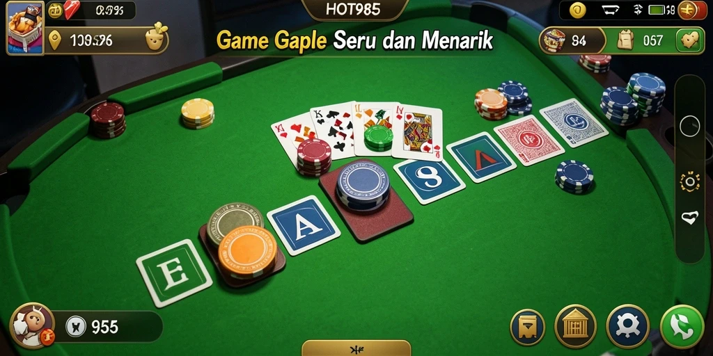 Screenshot HOT985 menampilkan gameplay Gaple yang menarik dan interaktif.