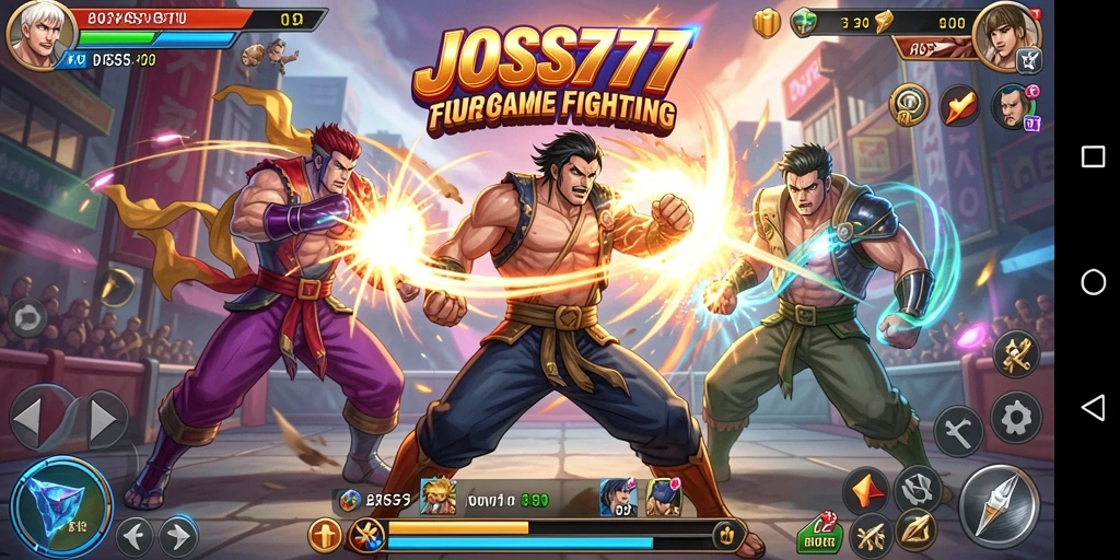 Screenshot JOSS777 menampilkan aksi pertarungan seru antar karakter.