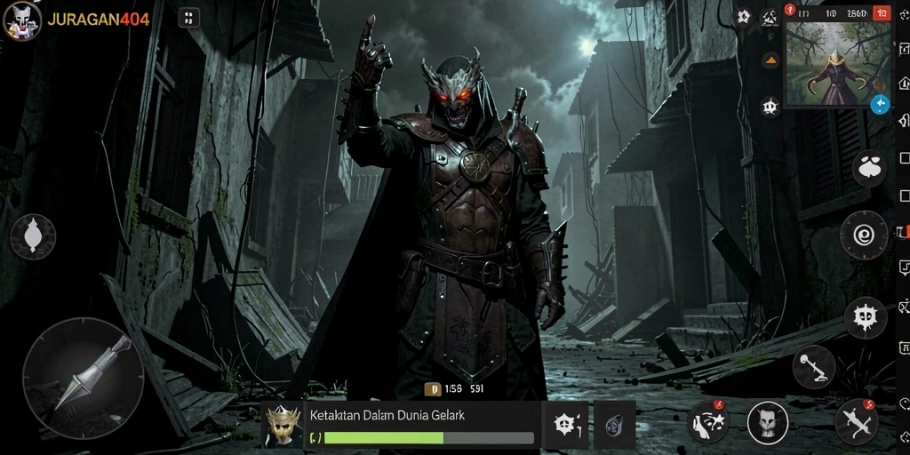Screenshot utama JURAGAN404 menampilkan suasana mencekam dalam gameplay.