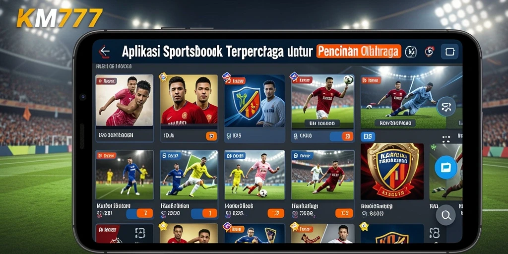 Screenshot utama KM777 menampilkan antarmuka taruhan olahraga yang menarik.