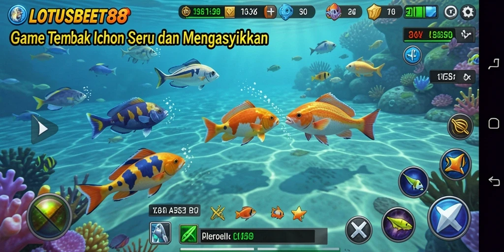 Tangkapan layar utama LOTUSBET88 menampilkan aksi seru dalam menembak ikan.