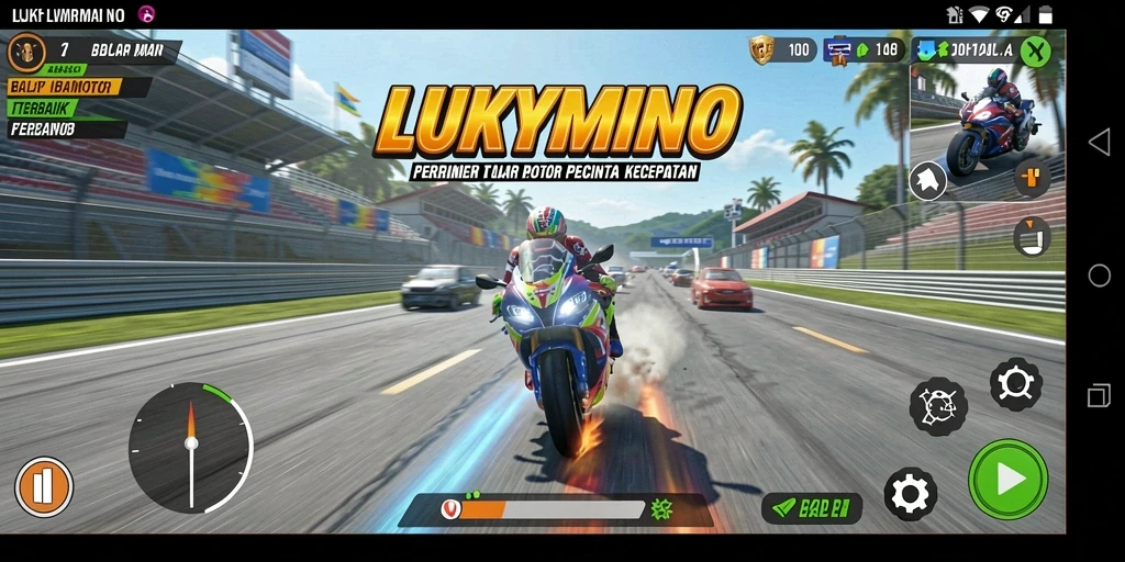 Gameplay LUKYMINO menampilkan kecepatan mendebarkan dalam balapan motor.
