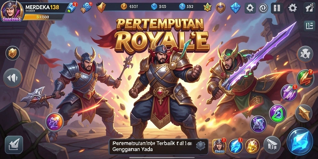 Tampilan gameplay MERDEKA138 dengan pertempuran seru di arena luas.