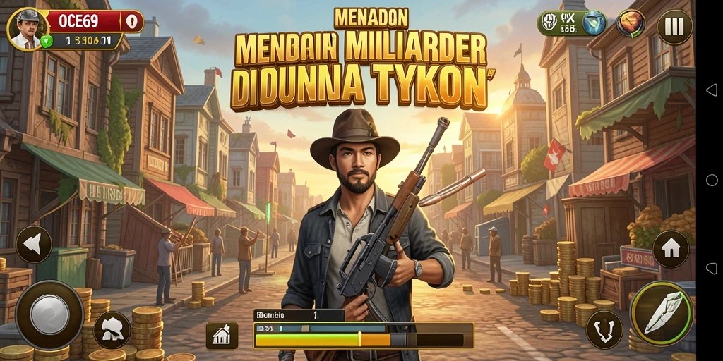 Tampilan gameplay OCE69 yang menampilkan proses manajemen bisnis yang seru.