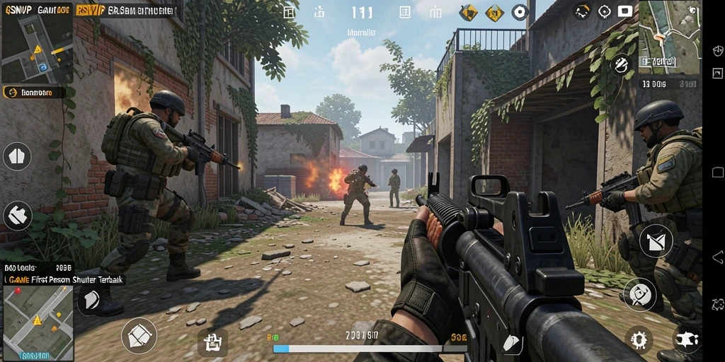 Tampilan gameplay menegangkan dalam RSNVIP dengan aksi FPS yang intens.