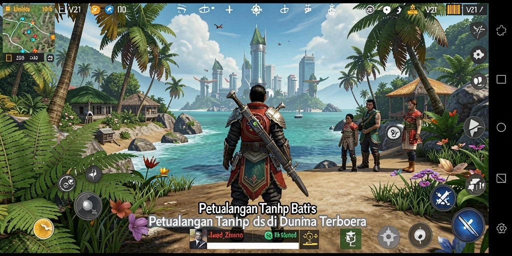 Tampilan gameplay V21 dalam dunia terbuka yang luas dan interaktif.