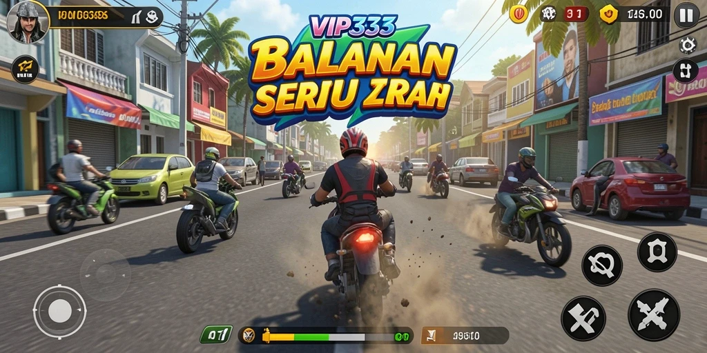 Screenshot gameplay VIP333 dengan mobil balap yang melaju kencang.