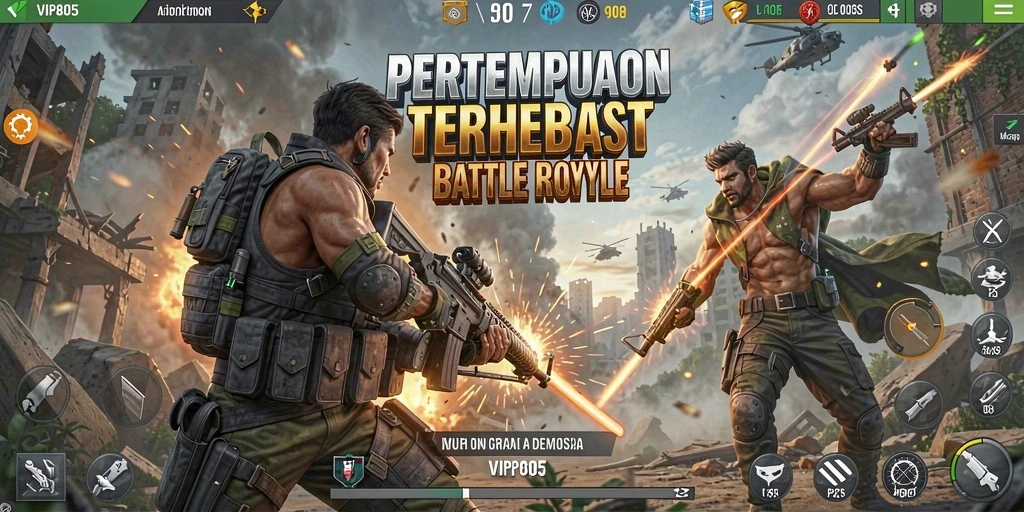 Tangkapan layar utama menampilkan seru dan menantangnya gameplay Battle Royale di VIP805.