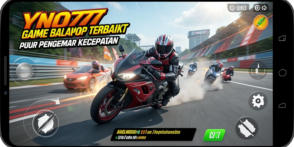 Tampilan gameplay YONO777 yang memukau dengan aksi balapan motor.